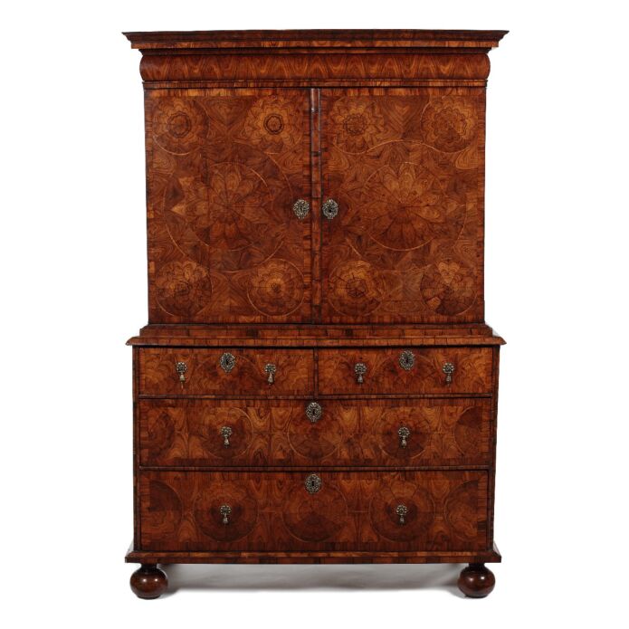 A William & Mary kingwood oyster veneered cabinet on chest attributed to Thomas Pistor. Sold for £36,000