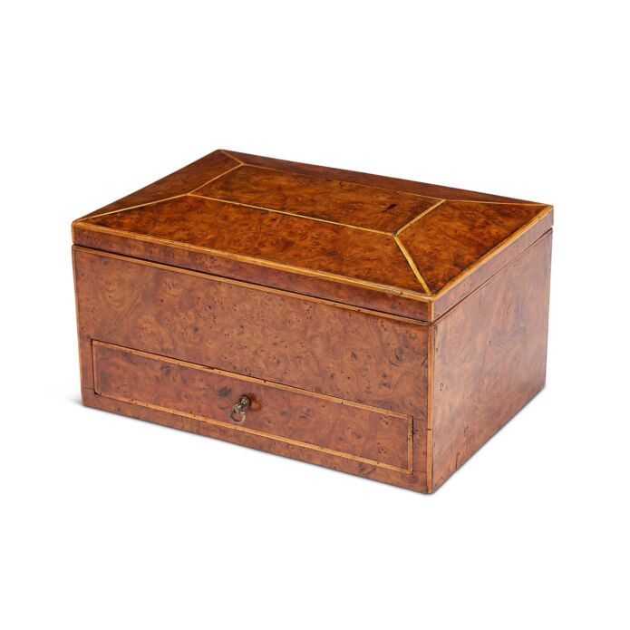 Large Late Regency Burr Elm and Boxwood Strung Work Box