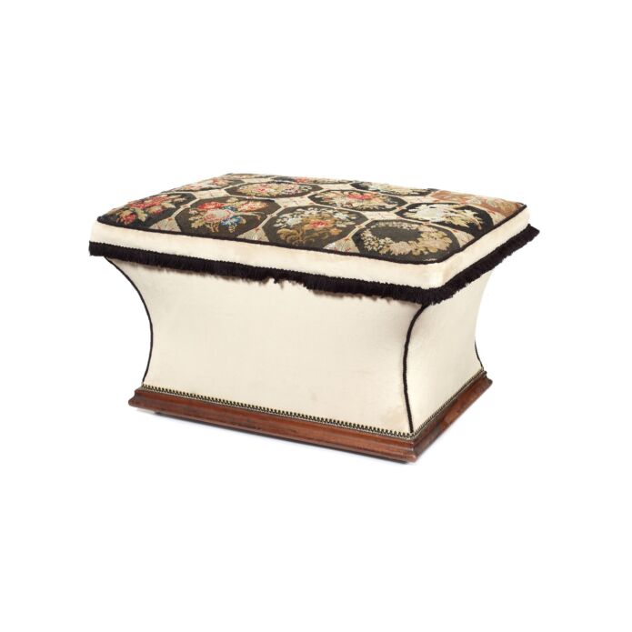 A mid 19th century mahogany needlepoint and upholstered ottoman 