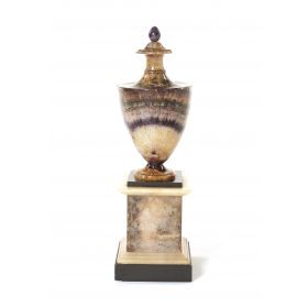 An early 19th century Blue John, marble and Ashford black marble vase in the form of a classical urn