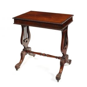A William IV rosewood lyre end work table attributed to Gillows