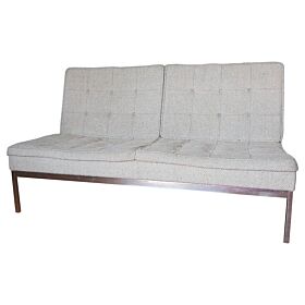 Florence Knoll Chrome and Cream Wool Upholstered Armless Sofa
