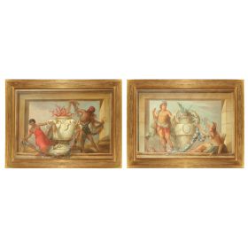 A pair of large 19th century oil on canvas framed overdoors depicting America and Africa