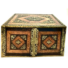 North European 17th century brass, elm and walnut table cabinet