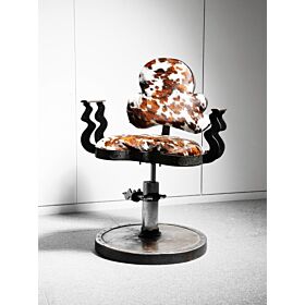 A John Mills  welded steel chair with adjustable seat and cowhide upholstery