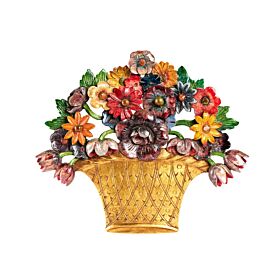 An English 1930's carved floral basket wall appliqué or wall hanging