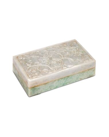 A late 19th century/early 20th century carved white jade box and cover
