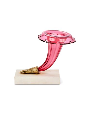 A mid 19th century French Cranberry glass and gilt bronze mounted cornucopia