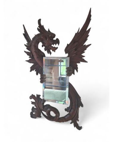 Late 19th century beechwood carved dragon mirror, in the manner of Gabriel Viardot, circa 1880