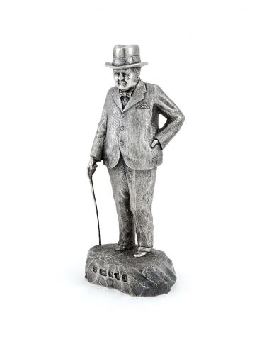 An extremely heavy cast silver statuette of Prime Minister Winston Churchill