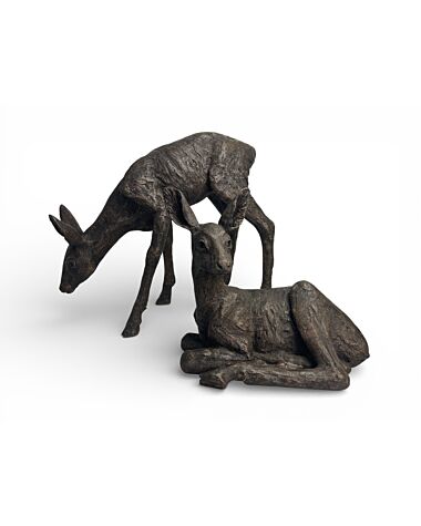 Pair of bronze resin fawns by Caroline Barnett (British, b.1939)