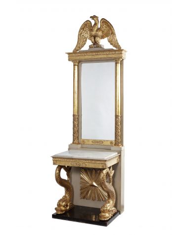 Early 19th Century Bylander Swedish Giltwood Console Table and Mirror
