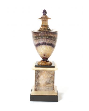An early 19th century Blue John, marble and Ashford black marble vase in the form of a classical urn
