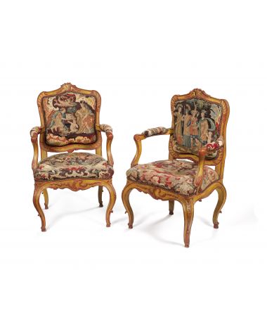 Pair Late 18th Century South German/ North Italian Painted Fauteuils