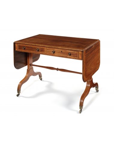 A Regency mahogany, satinwood and tulipwood crossbanded sofa table