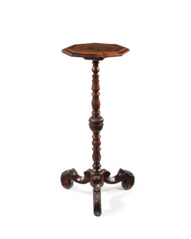 A late 17th century Dutch walnut and oyster veneered candle stand