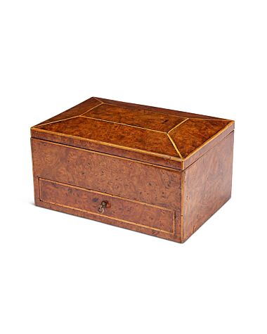Large Late Regency Burr Elm and Boxwood Strung Work Box