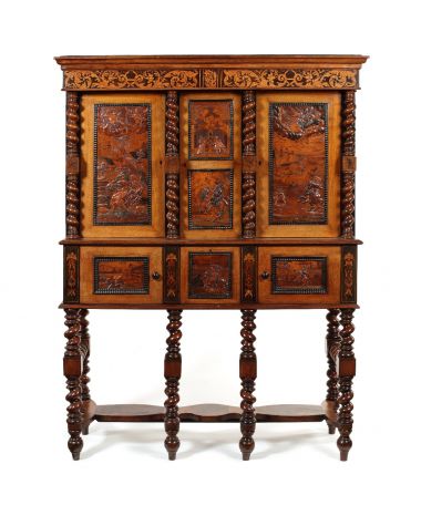 A 19th century Antiquarian cabinet inset with mid 17th century Bohemian panels attributed to Adam Eck of Eger