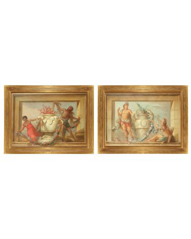 A pair of large 19th century oil on canvas framed overdoors depicting America and Africa