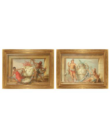 A pair of large 19th century oil on canvas framed overdoors depicting America and Africa