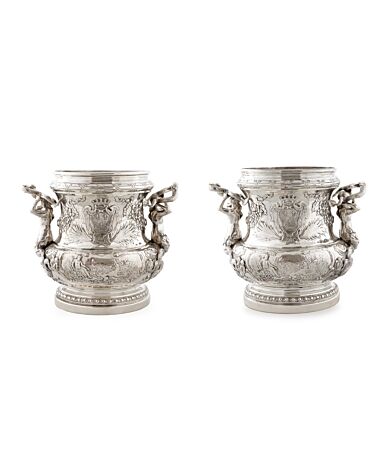 An elaborate pair of German silver wine coolers by Wolf & Knell, Hanau, circa 1895. Sold for £9,100