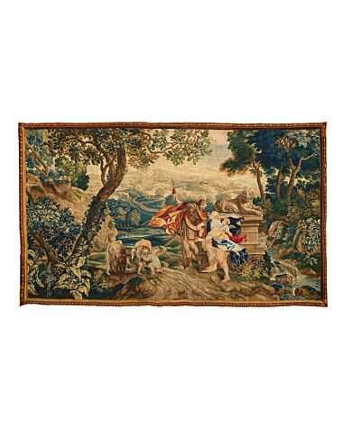A large late 17th century Flemish tapestry depicting Mars, Venus and four putti. Sold for £16,900