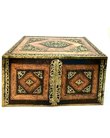 North European 17th century brass, elm and walnut table cabinet