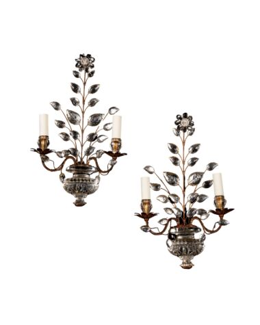 Pair of Glass and Gilt Metal Wall Lights Attributed to Maison Baguès