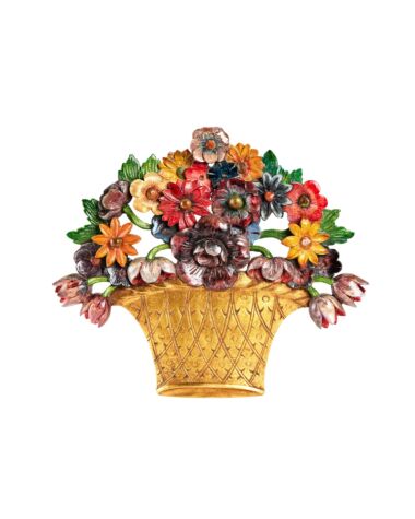 An English 1930's carved floral basket wall appliqué or wall hanging