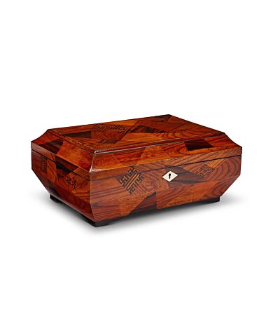 19th Century Japanese Elm and Calamander Parquetry Sarcophagus Work Box