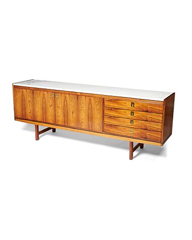 A 1960's rosewood, brass and white veined marble sideboard by Robert Heritage for Archie Shine Ltd