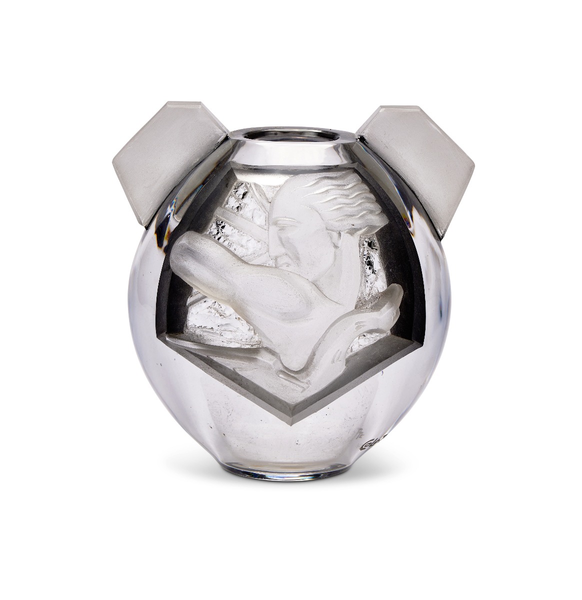 Aristide Colotte: Tireur à l’arc, a unique etched, frosted & polished glass vase 