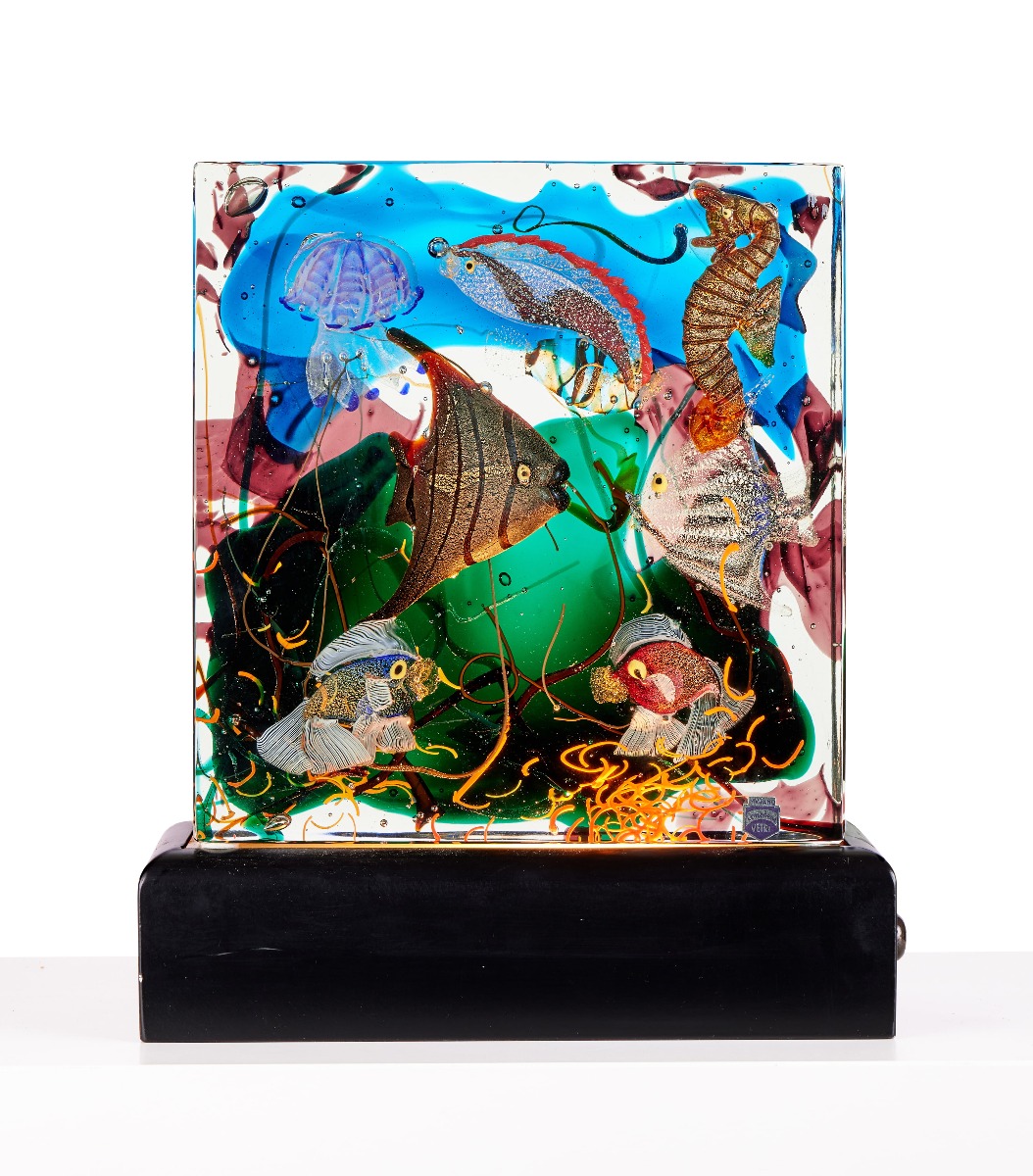 Fabio Tosi for Ars Cenedese Murano, a contemporary glass aquarium sculpture and light 