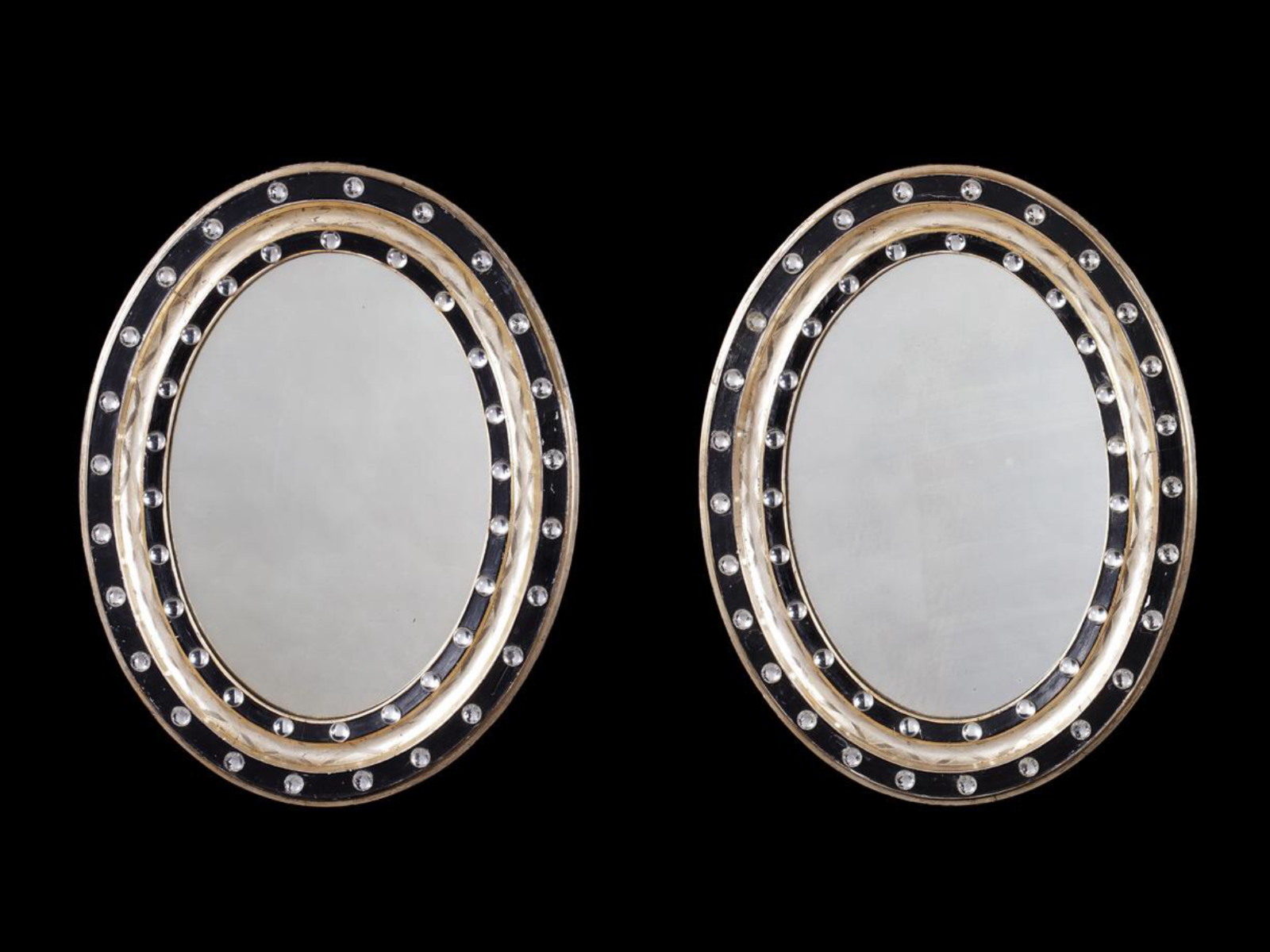 Small 19thc. Irish ebonised & parcel-gilt beaded mirrors