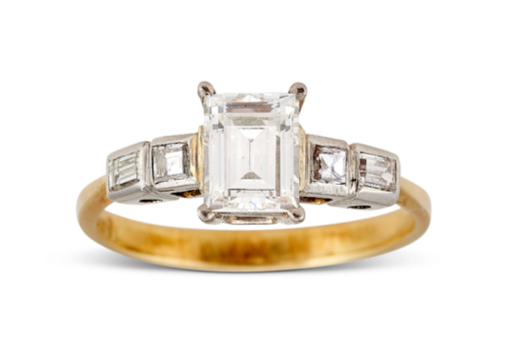 Emerald cut diamond solitaire ring