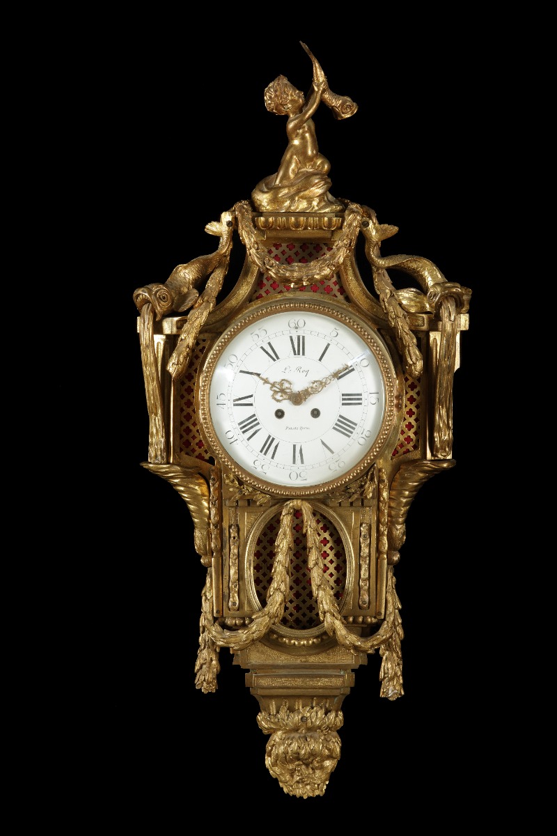 19th century French gilt bronze cartel clock in the Louis XVI style 