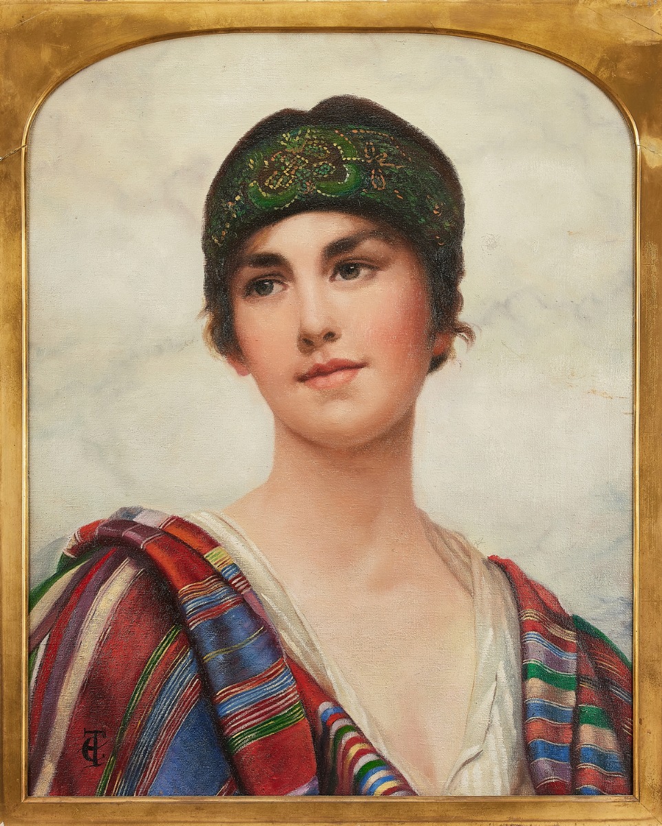 Circle of John William Godward, late 19th century, Portrait of a girl in Arab dress