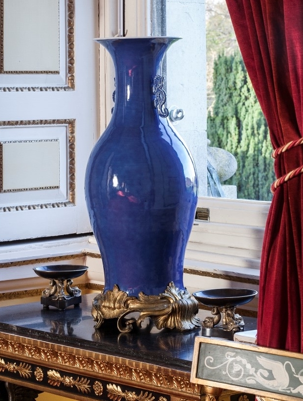 A large Chinese Qianlong powder blue baluster vase 