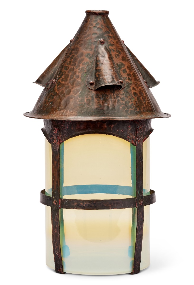 Late 19th century Arts & Crafts hammered copper lantern 