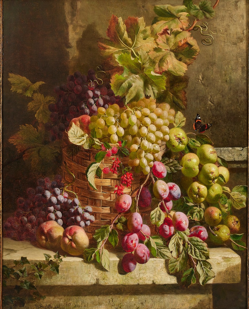William Hughes (1842-1901), Still life of fruit on a ledge 