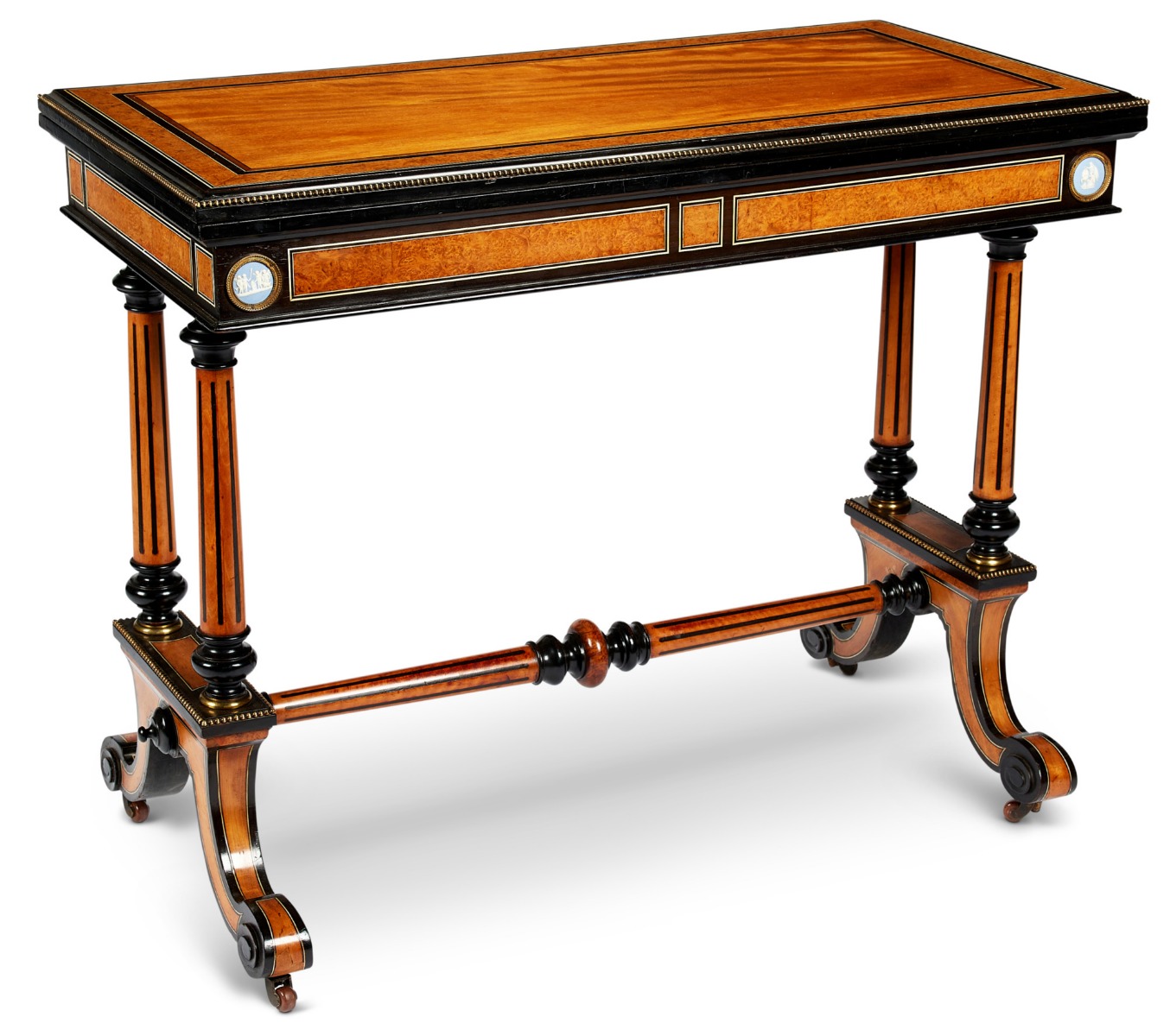A fine Victorian satinwood, ebony and amboyna card table 